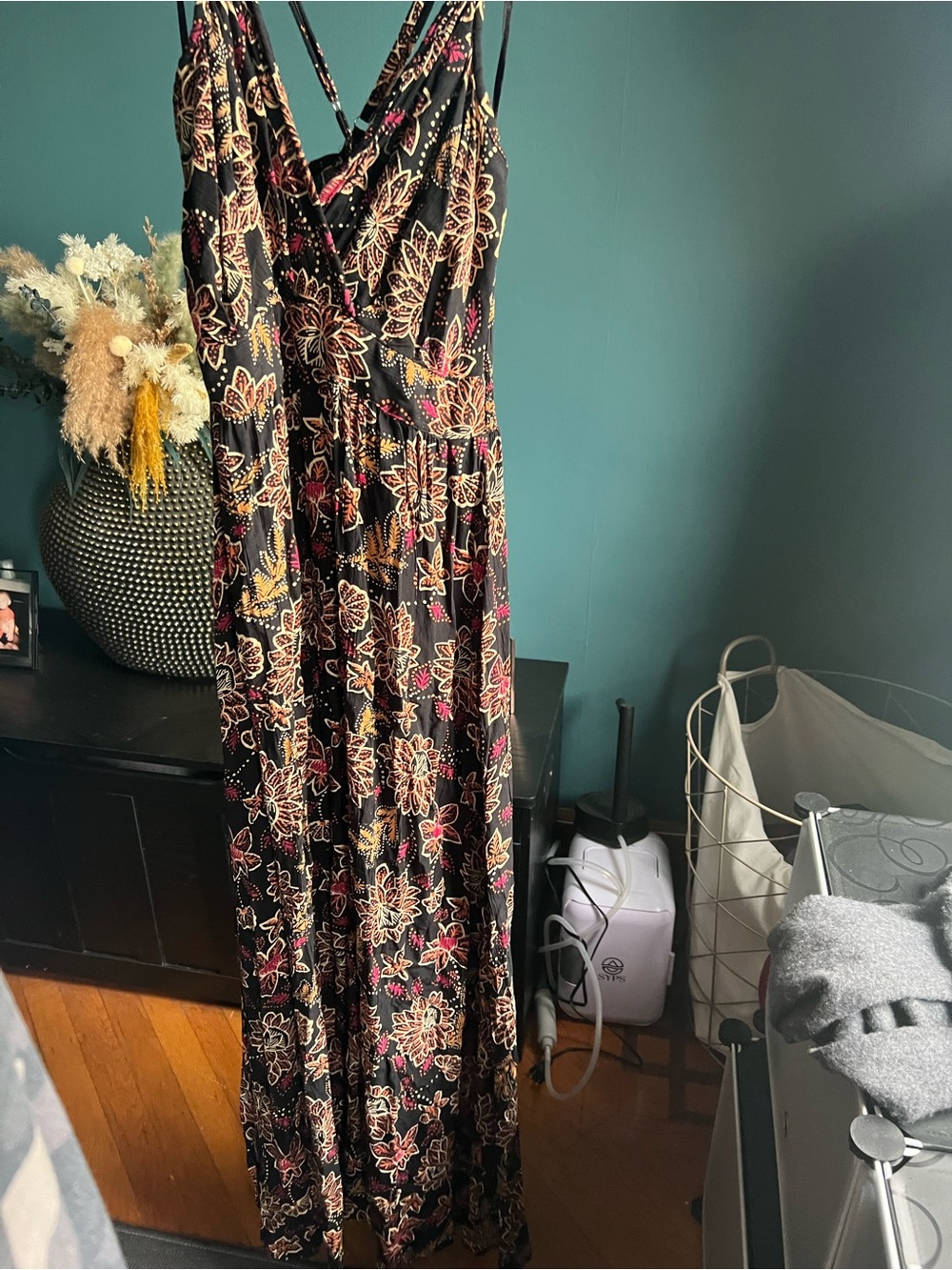 Angie Black Maxi Dress with Pink and Cream Floral Print